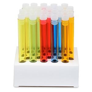 Assorted Plastic Test Tubes with Caps and Rack