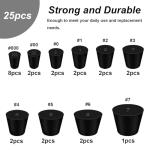 25Pcs Solid Rubber Stoppers Assorted Sizes Black