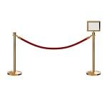 Satin Brass Stanchion Kit with Velvet Rope & Sign Frame