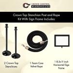 Satin Brass Stanchion Kit with Velvet Rope & Sign Frame