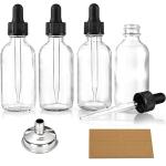 4 Clear Glass Dropper Bottles with Funnels & Labels