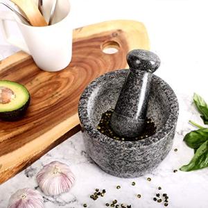 Granite Mortar and Pestle Set with Silicone Lid