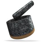 Granite Mortar and Pestle Set with Wood Base