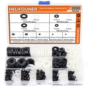1000-Piece Nylon Flat Washers Kit - 9 Sizes