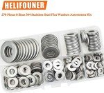 Stainless Steel Flat Washers Assortment Kit - 270 Pieces