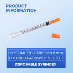 30G 0.5ml Syringes, 100 Pcs, Individually Wrapped