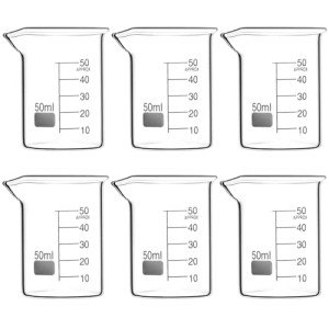 QWORK 6-Pack Borosilicate Glass Beakers, 50ml