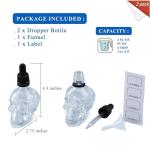 Gaussra Skull Glass Dropper Bottles with Funnel - 2 Pack