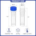 Patikil 1ml Plastic Cryogenic Vials, 25 Pcs