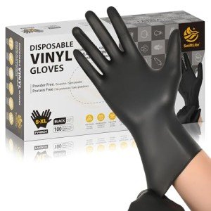 Black Vinyl Disposable Gloves, Food Grade (100 Large)