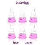 6pcs 250ml Glass Erlenmeyer Flasks with Graduations