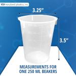 250ml Clear Plastic Beakers with Pour Spout - Set of 50