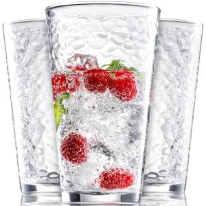 10 Hammered Glass Cocktail Cups, 16oz Clear
