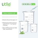 3-Piece Low Form Glass Beaker Set