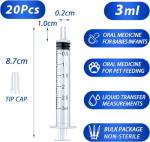20 Pack 3mL Plastic Syringes with Tip Caps