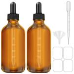 Amber Dropper Bottles with Pipette & Labels, 2 Pack