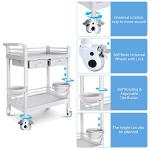 2-Tier Medical Trolley Cart with Wheels and Drawers