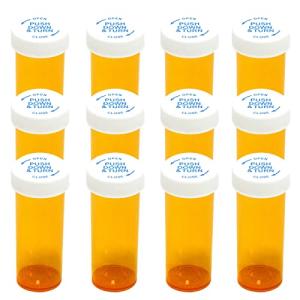 Child Resistant Pill Bottles, Amber - 12 Pack