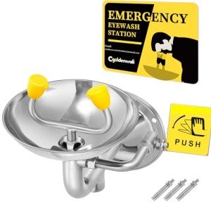 Wall-Mounted Eye Wash Station with Sign