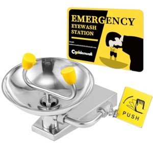 Wall-Mounted Emergency Eyewash Station with Sign