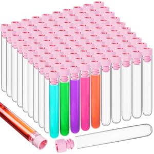 100 Clear Plastic Test Tubes with Caps - 100mm