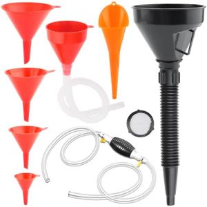 8-Piece Automotive Funnel Set with Siphon Pump