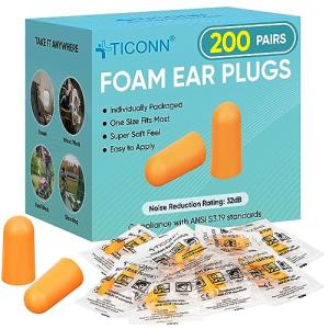 TICONN 200 Pairs Noise Reduction Ear Plugs