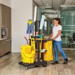 Rubbermaid 3-Shelf Cleaning Cart with Yellow Bag