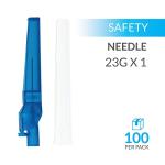 23Ga 1 Inch Safety Needles with Caps - 100 Pack