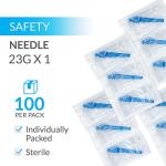 23Ga 1 Inch Safety Needles with Caps - 100 Pack