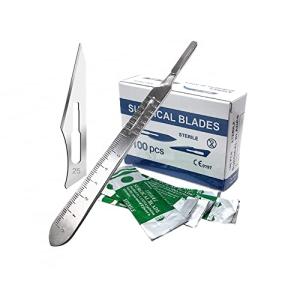 100 Surgical Sterile Blades #25 with Scalpel Handle