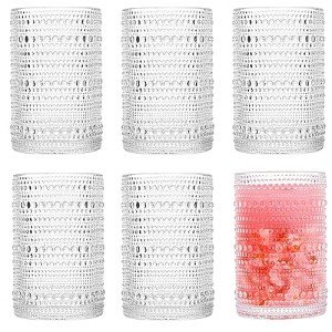 Set of 6 Thick Base Hobnail Glasses, 15 oz