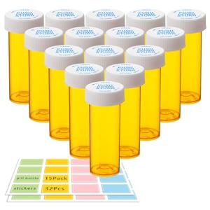 15 Pack Empty Pill Bottles with Childproof Caps