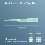 VISOSCI 20uL Sterile Filter Pipette Tips (96 Pack)