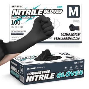 Beastek Black Nitrile Exam Gloves, 100 Pcs