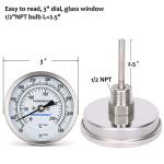 Stainless Steel Bimetal Dial Thermometer, 3" Dial
