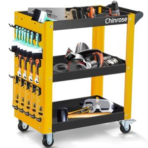 Heavy-Duty 3-Tier Rolling Tool Cart with Pegboard