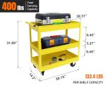 Large Steel Utility Cart with Wheels - 3 Shelf