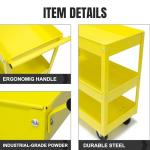 Large Steel Utility Cart with Wheels - 3 Shelf