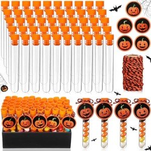 50 Clear Plastic Test Tubes with Caps - Halloween