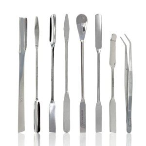 8-Piece Stainless Steel Lab Spatula and Tweezer Set