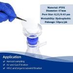 47mm Hydrophobic PTFE Membrane Filters, 0.45µm, 50 Pack