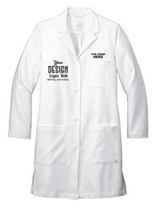 Women's Custom Embroidered Long Lab Coat - White