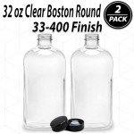 32 oz Clear Glass Boston Round Bottles - 2 Pack