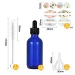 12 Pack 60 ml 2 oz Blue Glass Boston Bottles with Glass Droppers and Black Caps.Glass Dropper Bottles for Essential Oils,Lab Chemicals,Colognes,Perfumes.Included 1 Brush,2 Funnels and 24 Labels.