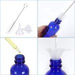 12 Pack 60 ml 2 oz Blue Glass Boston Bottles with Glass Droppers and Black Caps.Glass Dropper Bottles for Essential Oils,Lab Chemicals,Colognes,Perfumes.Included 1 Brush,2 Funnels and 24 Labels.