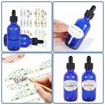 12 Pack 60 ml 2 oz Blue Glass Boston Bottles with Glass Droppers and Black Caps.Glass Dropper Bottles for Essential Oils,Lab Chemicals,Colognes,Perfumes.Included 1 Brush,2 Funnels and 24 Labels.