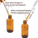 Amber Glass Dropper Bottles 2 oz - 4 Pack