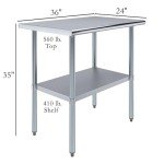 Jefferson Stainless Steel Table with Shelf, 24" x 36