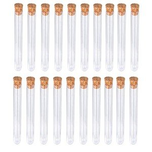 20 Clear Plastic Test Tubes with Cork Stoppers